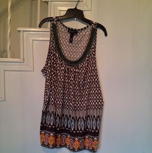 INC International Concepts Geometric Tank Top - Black, Orange, and Blue